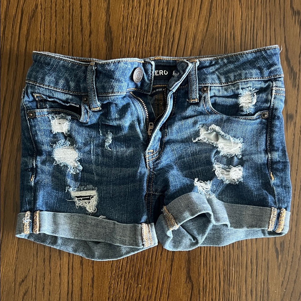 Aeropostale Women's Ripped Jean Shorts - Dark Blue